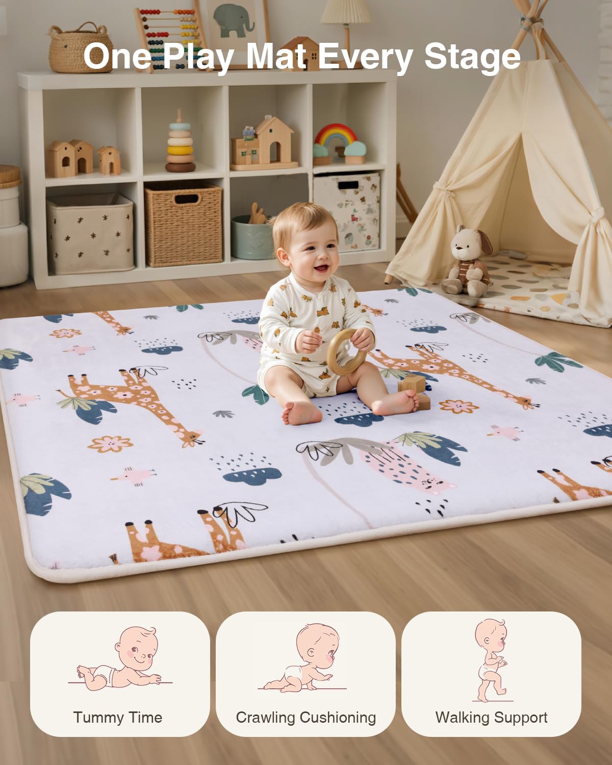 Large Thick Baby Play Mat for Floor,Padded Foam 59x79 Playpen Mat,Soft Support&Plush Feel Nursery Kids Rug,Non Slip for Toddler,Infants,Kids Playroom,Yoga,Baby Crawling,Tummy Time (Light Grey)