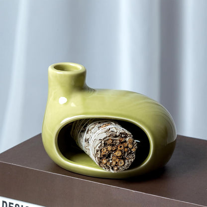 MOUGIGI Terracotta Palo Santo Holder - Modern Chiminea Incense Burner for Yoga, Meditation, and Energy Cleansing - Wood Sticks Dish, Sage Ash Catcher, Smudge Bowl, Cone Burner - Unique Meditation Gift