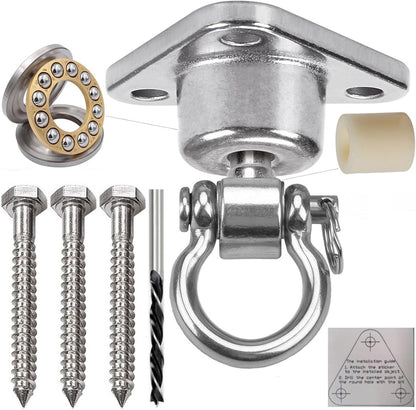 Silent Bearing Swing Hanger Heavy Duty, SUS Rust Proof, 1500LB Capacity 360 Degree Rotation, Playground Porch Yoga, Sandbag, Gym (3 Wooden Screws)