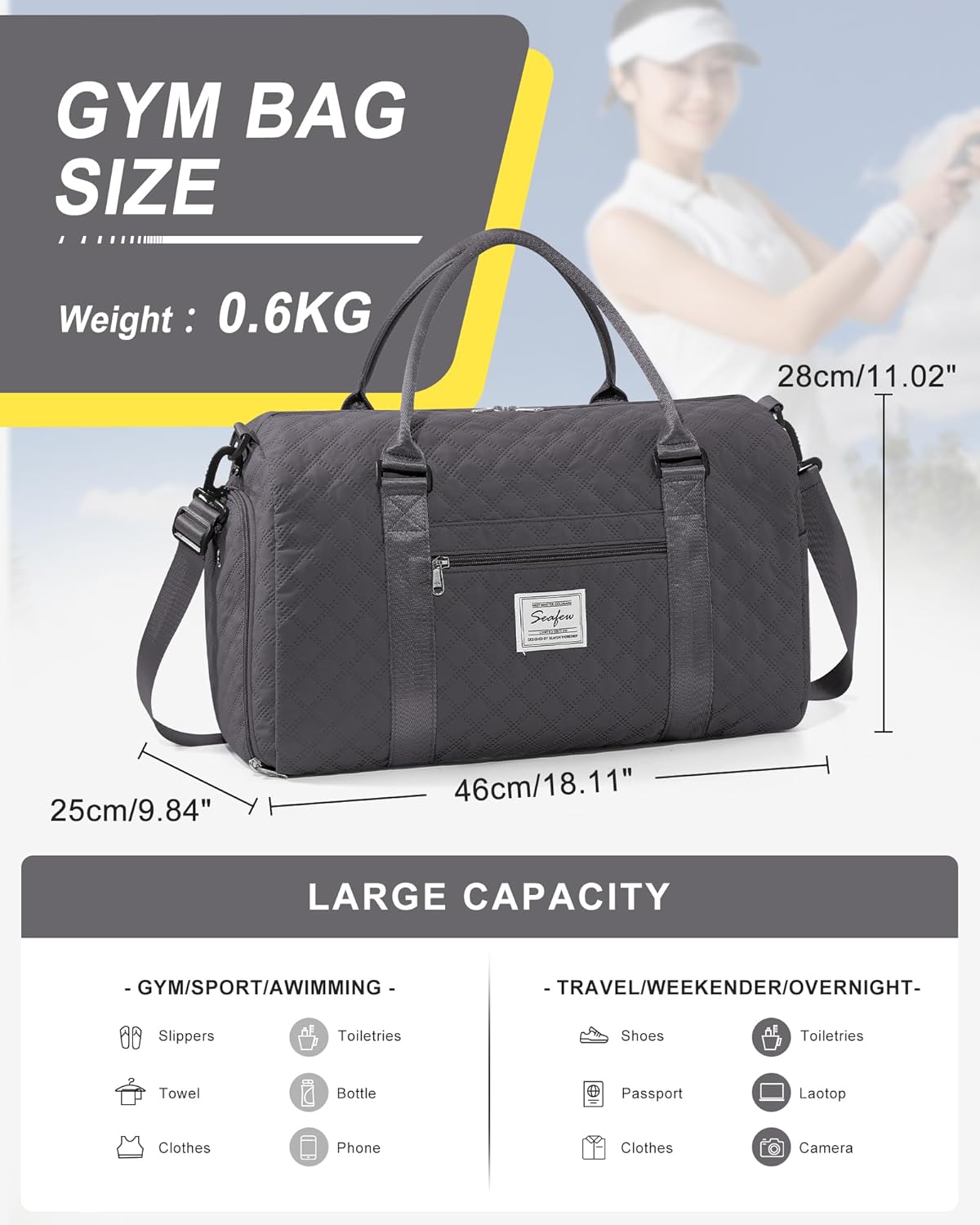 Gym Bag Womens Mens with Shoes Compartment and Wet Pocket Travel Duffel Bag for Women for Plane Sport Gym Tote Bags Swimming Yoga Waterproof Weekend Overnight Carry on Bag Hospital Holdalls - Colors B