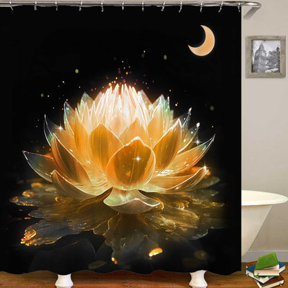 4PCS Spa Zen Shower Curtain Sets with Rugs, White Shower Curtain, Pink Floral Orchid Lotus Water Lily Stone Bamboo Water Reflection Yoga Massage Relaxing Spiritual Meditation Bathroom Decor