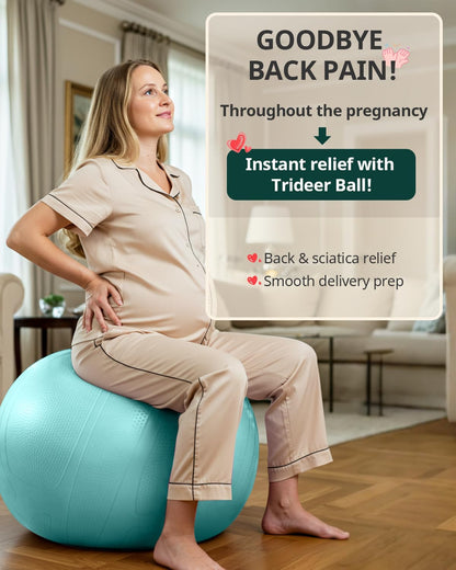 Trideer Pregnancy Birthing Ball, 1.7mm Extra Thick Yoga Ball for Maternity, Labor, Physio, Recovery, Exercise Guide & Daily Comfort Tips for All Trimesters, 1000LB Anti-Burst Non-Slip Stability Ball