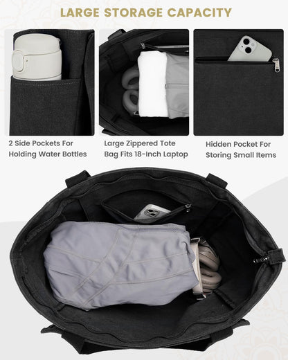 Gonex Yoga Mat Bag, Yoga Gym Bag Tote Bag with Multi Pockets For Women Men, Canvas Yoga Mat Carrier Take in Out Mat Easily For Pilates Travel Workout Office