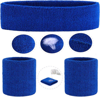 ONUPGO Sweatband Set Sports Headband Wristband Set Sweatbands Terry Cloth Wristband Wrist Sweatband Headbands Moisture Wicking Sweat Absorbing Head Band