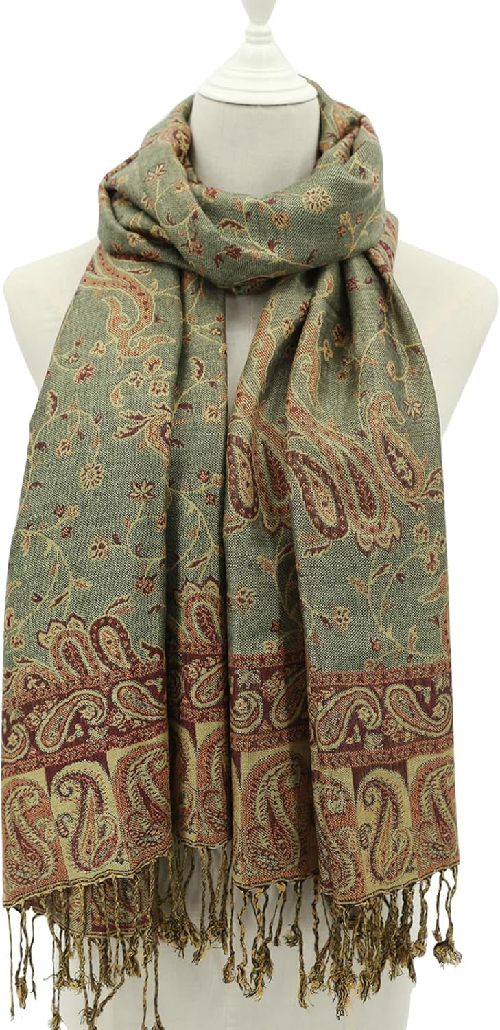Ciormis Two Tone Silky Paisley Pashmina Shawl Scarf,Soft Women's Rave Jacquard Pashminas Wrap Scarves
