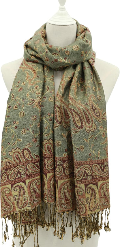 Ciormis Two Tone Silky Paisley Pashmina Shawl Scarf,Soft Women's Rave Jacquard Pashminas Wrap Scarves