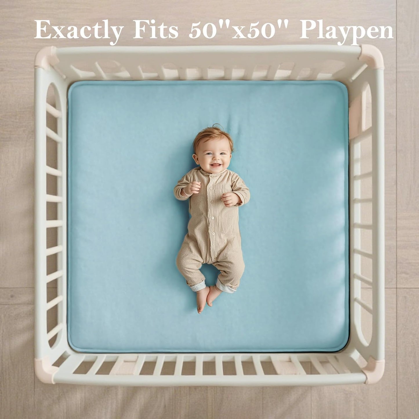PapaMama Baby Play Mat,1.3" Thick Memory Foam 50x50 Soft Velvet Playpen Mat for Kids,Infants,Toddlers,Tummy Time Crawling Mats with Non-Slip Bottom,Yoga,Tatami,Nursery Rug(Sky Blue)