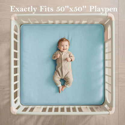 PapaMama Baby Play Mat,1.3" Thick Memory Foam 50x50 Soft Velvet Playpen Mat for Kids,Infants,Toddlers,Tummy Time Crawling Mats with Non-Slip Bottom,Yoga,Tatami,Nursery Rug(Sky Blue)