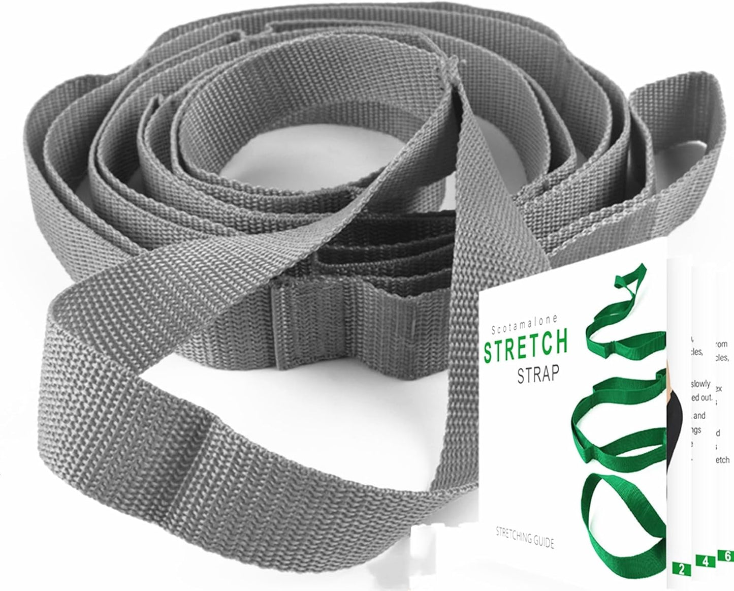 Scotamalone Stretching Strap Yoga Strap Physical Therapy for Home Workout, Exercise, Pilates and Gymnastics, 10 Loops Non-Elastic Stretch Bands with Aesthetic Packaging for Women & Men