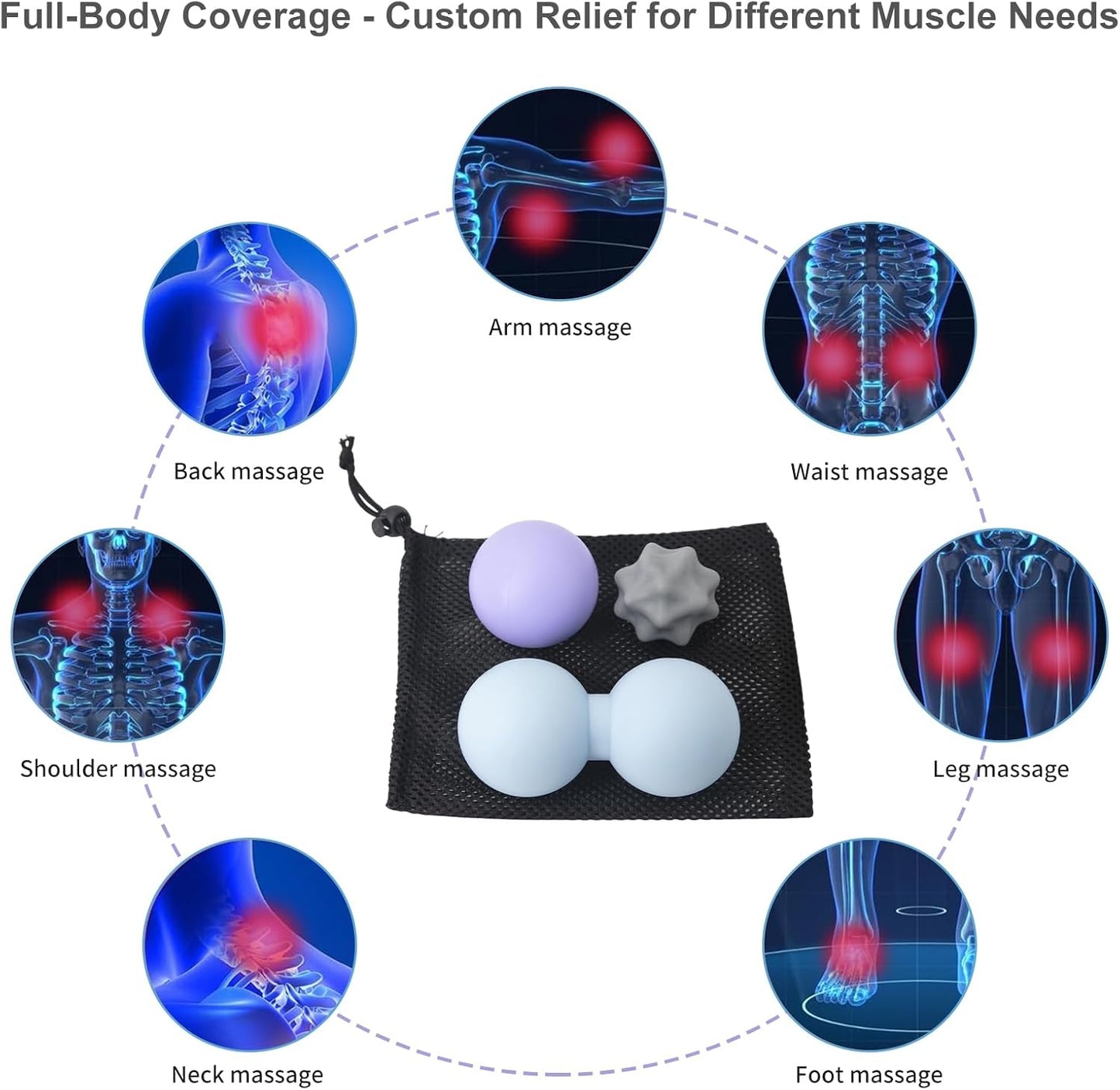 JIEJUNJI Massage Balls Set for Deep Tissue Muscle Relief, Trigger Point & Myofascial Release, Full Body Use for Back, Neck, Shoulder, Foot & Hip (Peanut Ball Set)