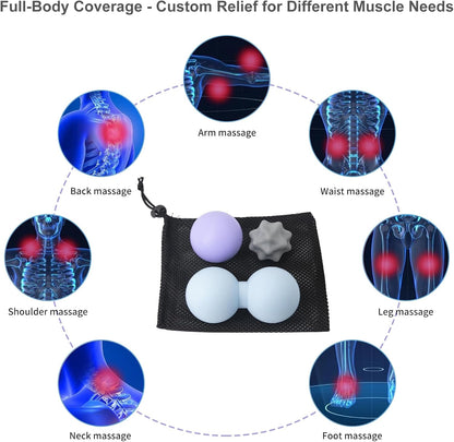 JIEJUNJI Massage Balls Set for Deep Tissue Muscle Relief, Trigger Point & Myofascial Release, Full Body Use for Back, Neck, Shoulder, Foot & Hip (Peanut Ball Set)