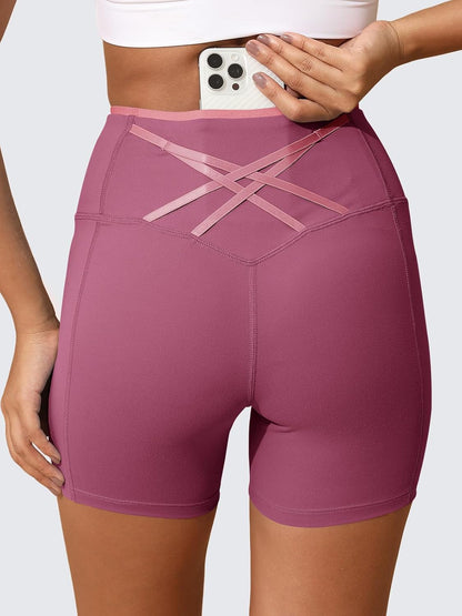Aoysky Womens Workout Biker Shorts 5" Color Block High Waisted Yoga Athletic Shorts