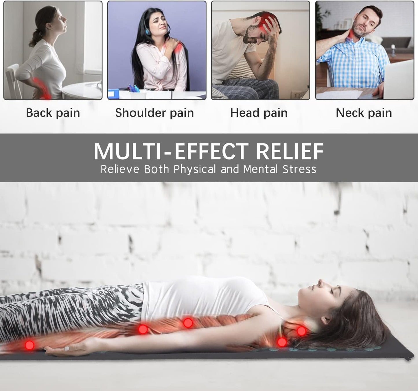 Extra Long Yoga Acupressure Mat Set,Massage Acupuncture Mat Large,Magnetic Mat Acupressure Body mat and Pillow for Neck Back Pain Relief(Gold)