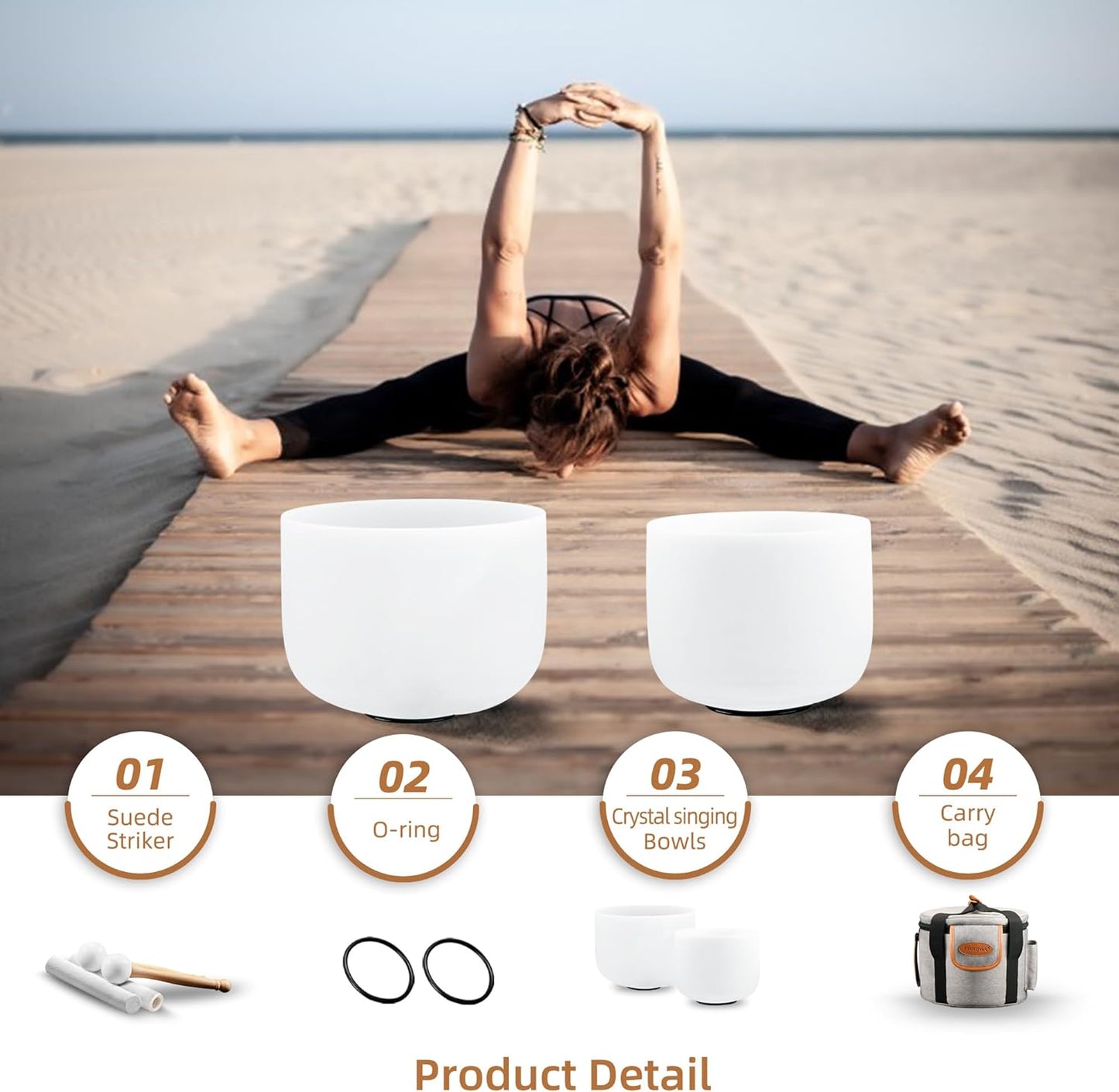 RYAN DVAN 432HZ Crystal Singing Bowl Set of 3, 6"B Crown, 7"G Throat, 8"F Heart with Case Suede Striker&O-Ring Sound Therapy for Yoga, Reiki, Chakra Healing Energy Tuning&Mindfulness Kit