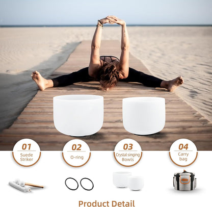 RYAN DVAN 432HZ Crystal Singing Bowl Set of 3, 6"B Crown, 7"G Throat, 8"F Heart with Case Suede Striker&O-Ring Sound Therapy for Yoga, Reiki, Chakra Healing Energy Tuning&Mindfulness Kit