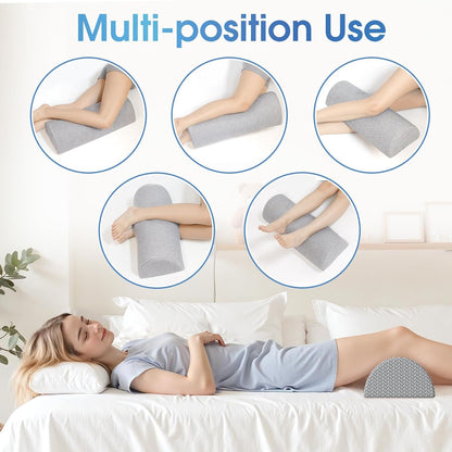 TranquilRelax Knee Pillow for Back Sleeping Memory Foam Half Moon Bolster Pillow for Legs, Under Knee Support, Ankle & Foot Comfort Orthopedic Pillow for Side Sleepers (Grey, 20.4" x 8" x 4.9")