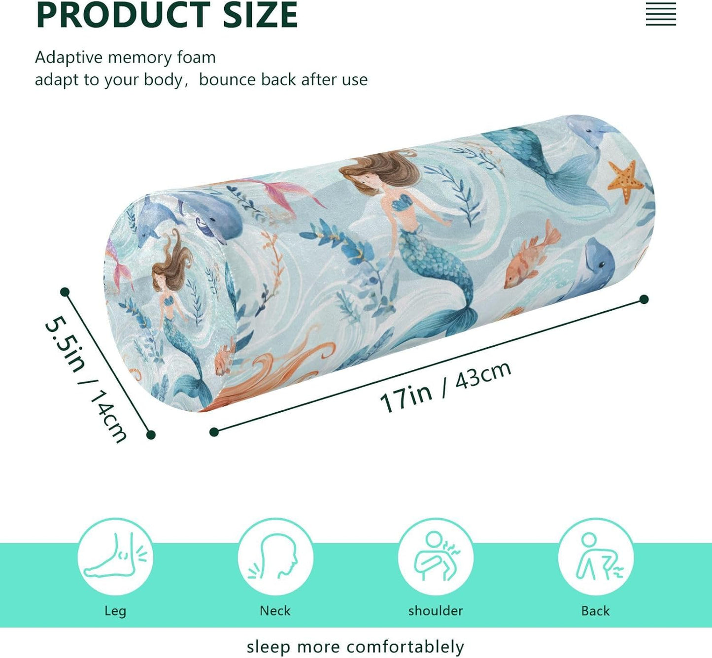c Neck Roll Pillow Bolster Round Health Memory Foam Long Cervical Cylinder Pillows with Removable Washable Cover for Body Bed Legs Back Yoga - Colors B