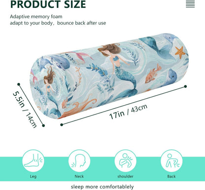 c Neck Roll Pillow Bolster Round Health Memory Foam Long Cervical Cylinder Pillows with Removable Washable Cover for Body Bed Legs Back Yoga - Colors B