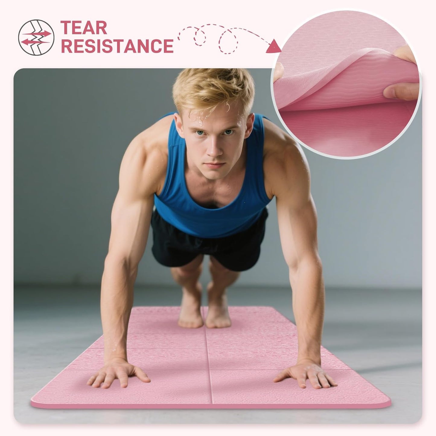 Foldable Yoga Mat for Travel 72"x 32"x 0.32"Inch, 8mm Thick Folding Exercise Mat, Outdoor Non-slip Pilates Mat for Women & Men, Wide Yoga Mat Packable for Workout and Fitness