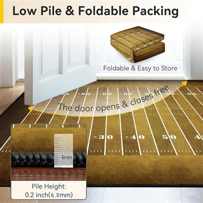 Sports Field Area Rug,5x7ft, Soccer Field Chalked Blackboard Football Stadium Board Painted Non-Slip Soft Carpet Floor Mat Indoor Living Room Bedroom Rugs Yoga Mat Home Decor