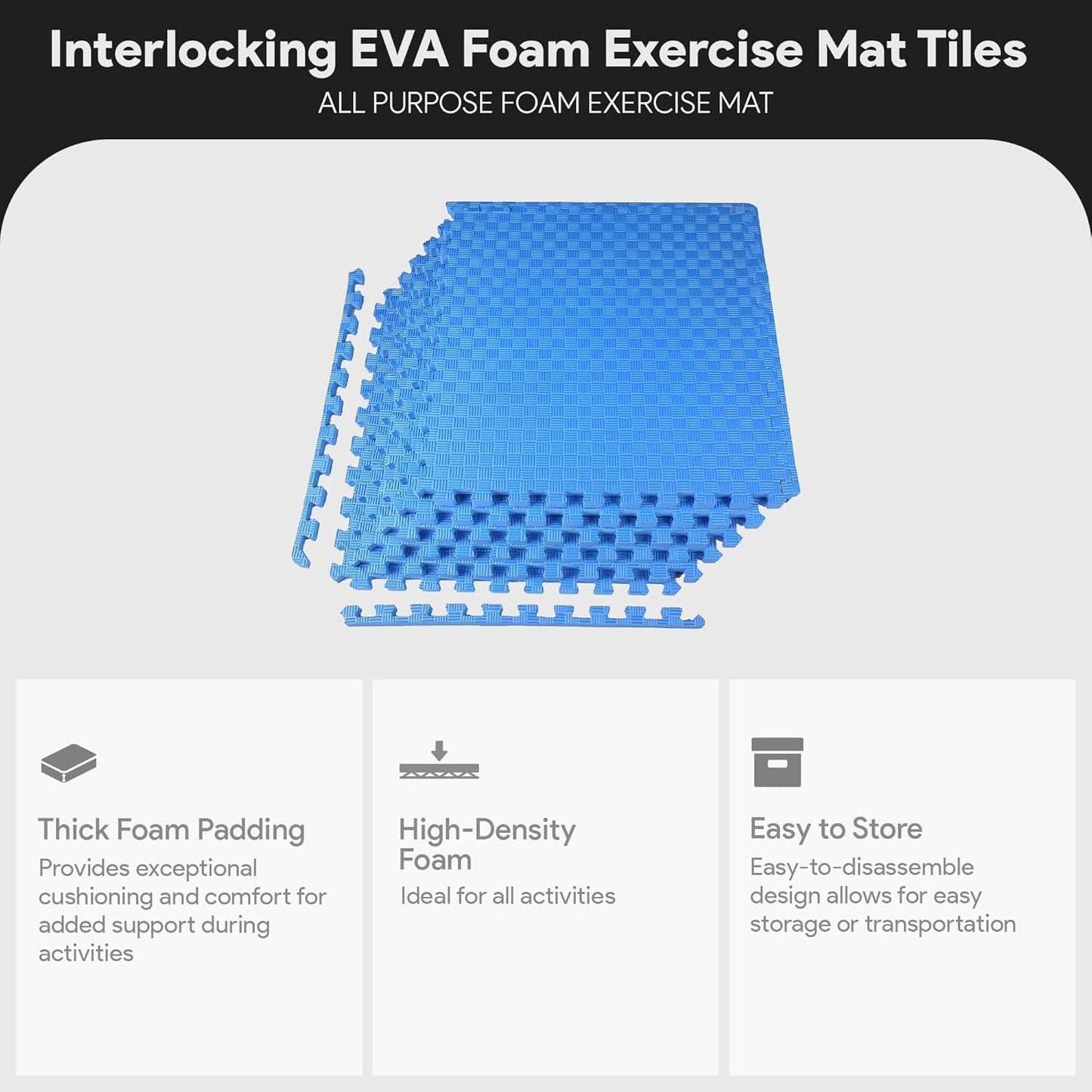BalanceFrom Puzzle Exercise Mat 1" Thick, EVA Interlocking Foam Floor Tiles for Home Gym, Mat for Home Workout Equipment, Floor Padding for Kids, Black, 24 in x 24 in x 1 in, 24 Sq Ft - 6 Tiles