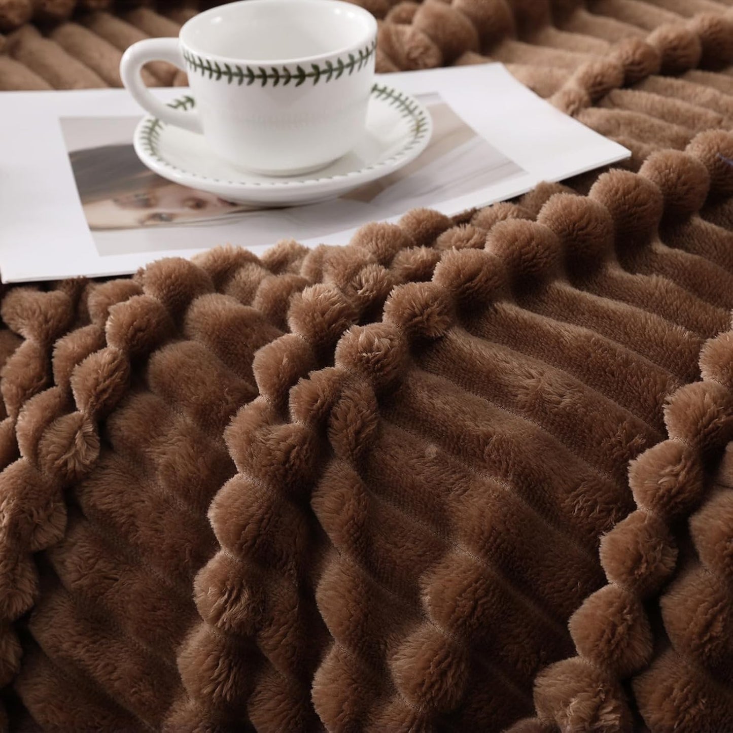 Khaki Throw Blanket for Couch Sofa 50x60 inches Striped Fleece Blankets Room Home Decor Lightweight Plush Soft Cozy Gifts for Women Mom Girls