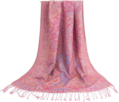 Ciormis Two Tone Silky Paisley Pashmina Shawl Scarf,Soft Women's Rave Jacquard Pashminas Wrap Scarves