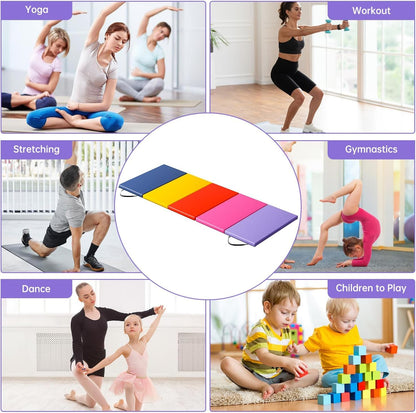 BLKMTY Gymnastics Mats - 2'x6' Folding Exercise & Yoga Mat with Carrying Handles for Kids' Tumbling & Home Gym