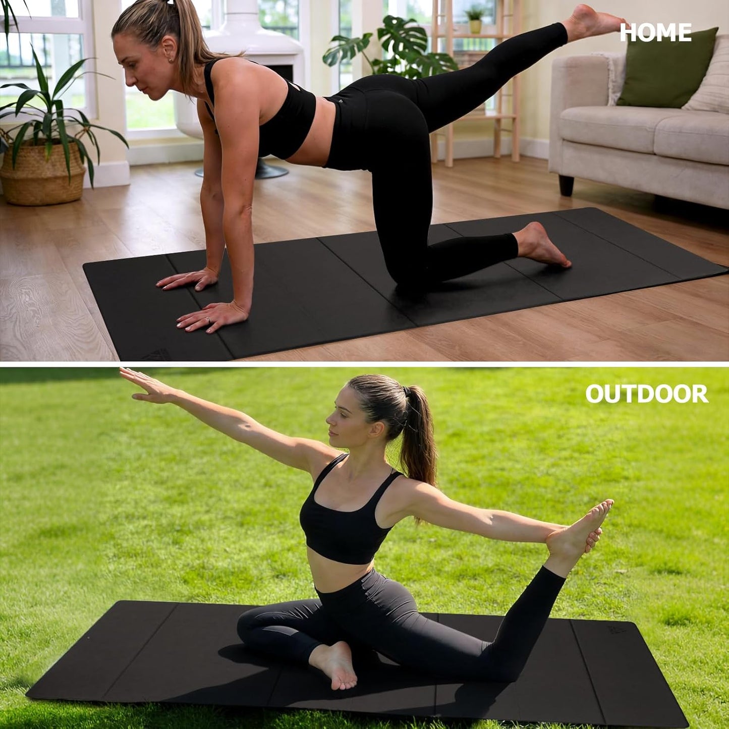 IwIeIaIrI Foldable Yoga Workout Mat with Strap– 1/4" (6MM) Thick, Lightweight, Non-Slip, 69x24" Long-Wide, POE, Portable & Easy to Store for Women Men Home Workout, Pilates, Gym, Travel, Floor Exercises (Dark Grey)