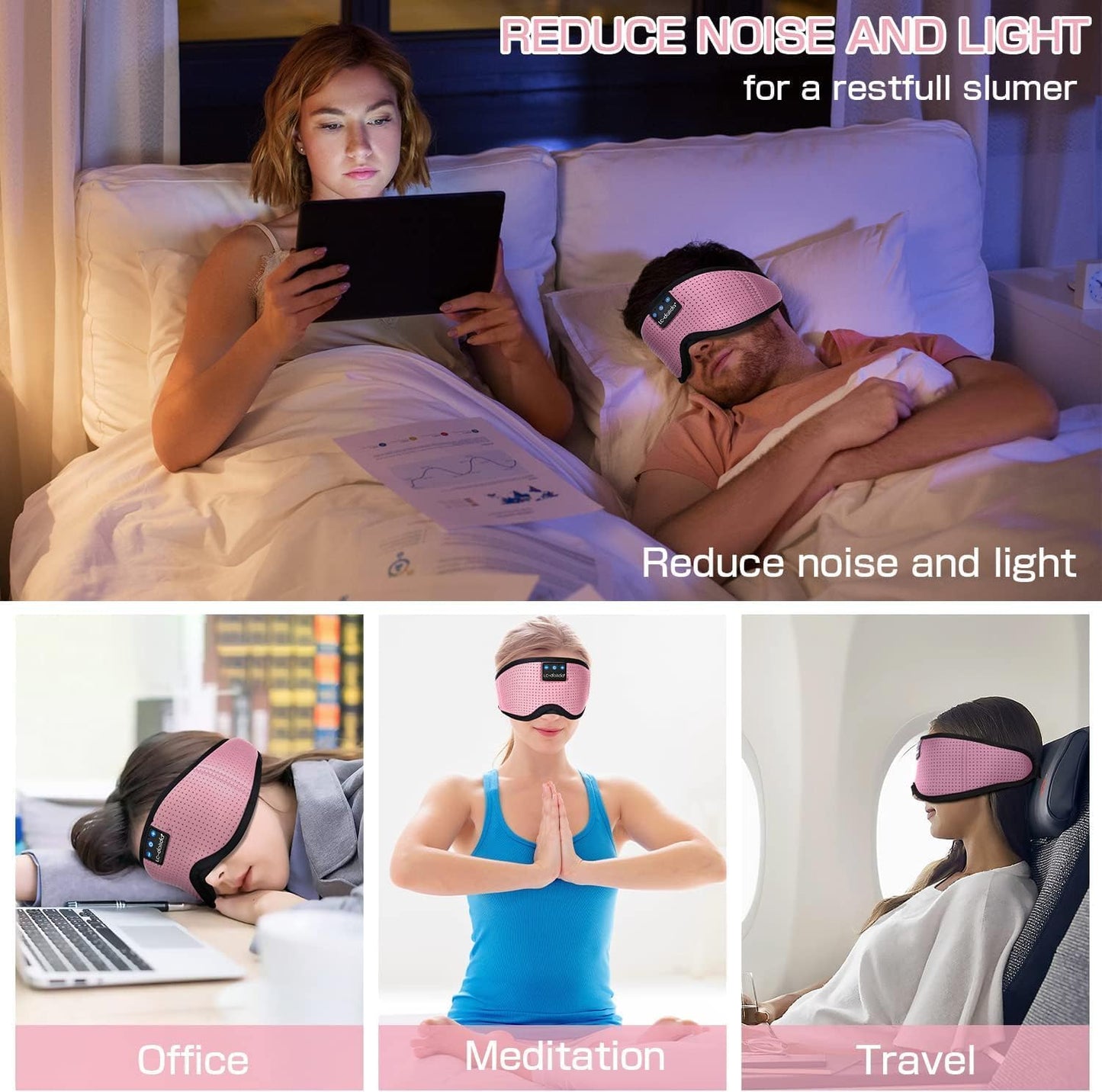 LC-dolida Sleep Headphones, 3D Sleep Mask Bluetooth Wireless Music Eye Mask, Sleeping Headphones for Side Sleepers Sleep Mask with Bluetooth Headphones Ultra-Thin Stereo Speakers Perfect for Sleeping
