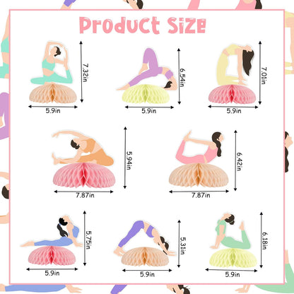 8 Pieces Yoga Honeycomb Centerpieces, Meditation Party Decorations for Adults Teens, Double Sided Yoga Theme Table Toppers for Birthday Baby Shower Sports Fitness Party Supplies