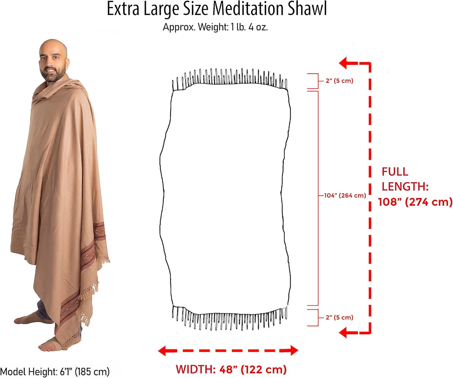 Exotic Meditation Shawl - Large Unisex Prayer Wrap, Oversize Scarf & Versatile Indian Stole Blanket