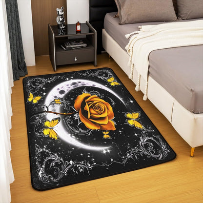 Feelyou Floral Rose Indoor Floor Mat Set,Romantic Blue Rose Rugs for Living Room Bedroom Area Rug 3x5,Boys Girls,Botanical Flower Rose Accent Rug Doormats Floor Mat for All Season