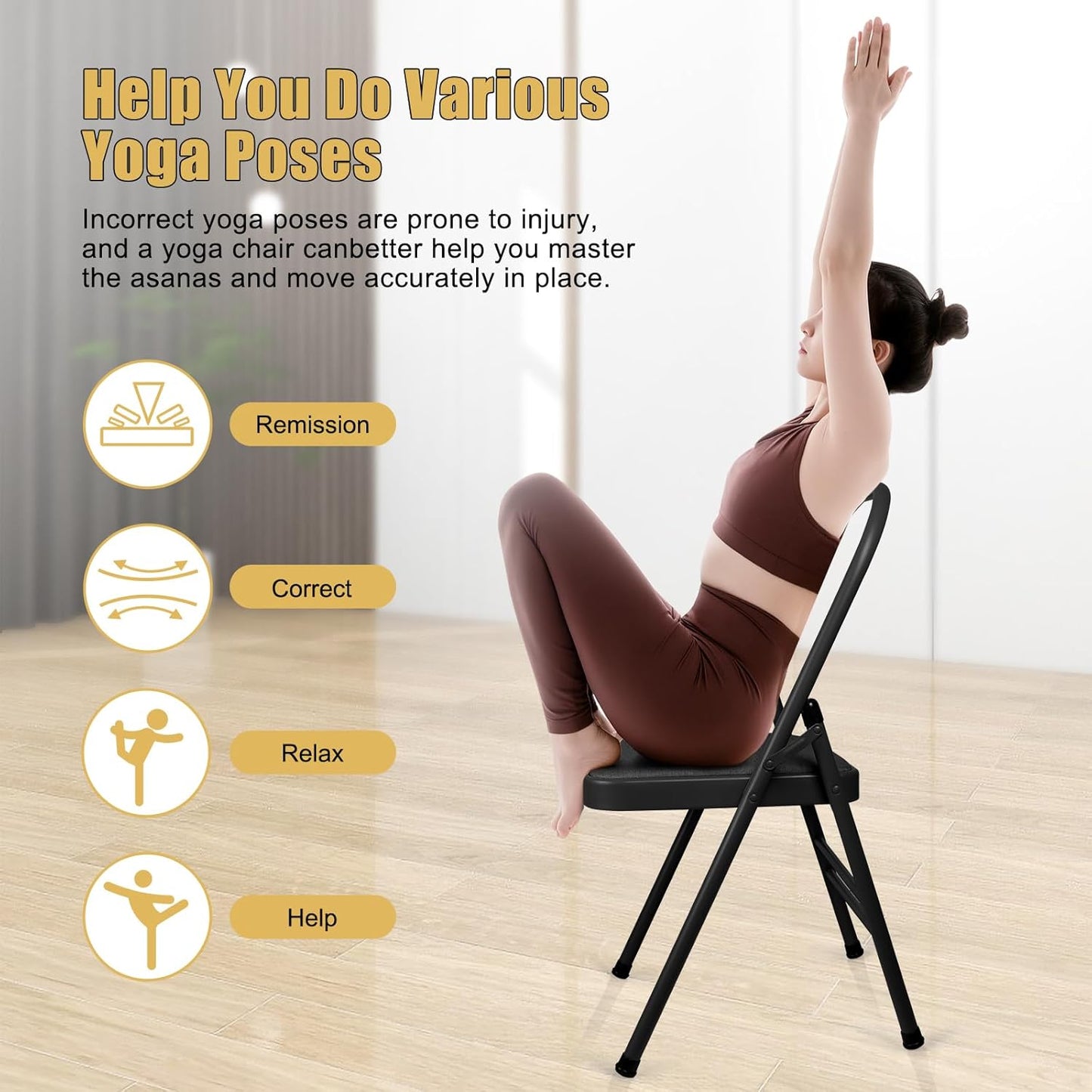 INNOLIFE Modern Minimalist Yoga Chair, Foldable & Space-Saving, 300 lbs Capacity, Grey