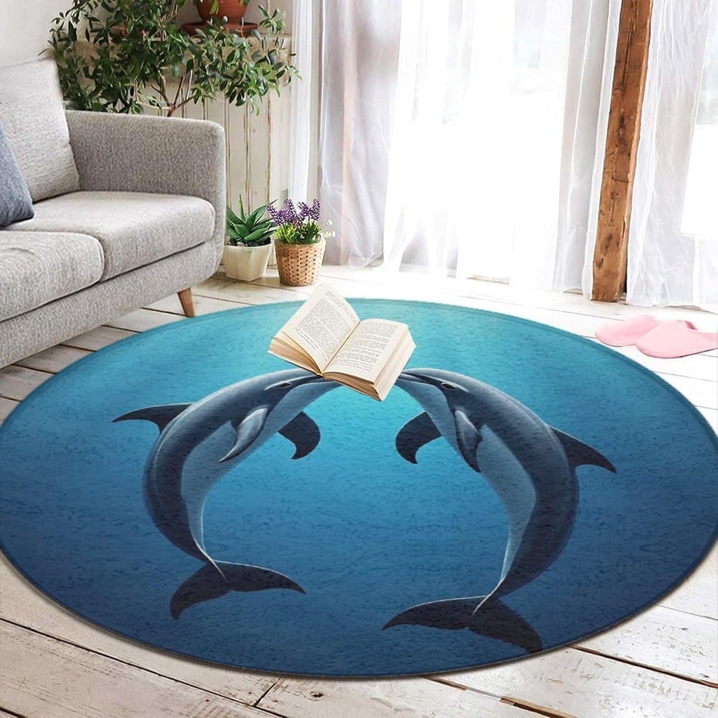 Soft Round Yoga Carpet, Office Chair Decor Round Mat for Carpet and Hardwood Floors Purple Butterfly