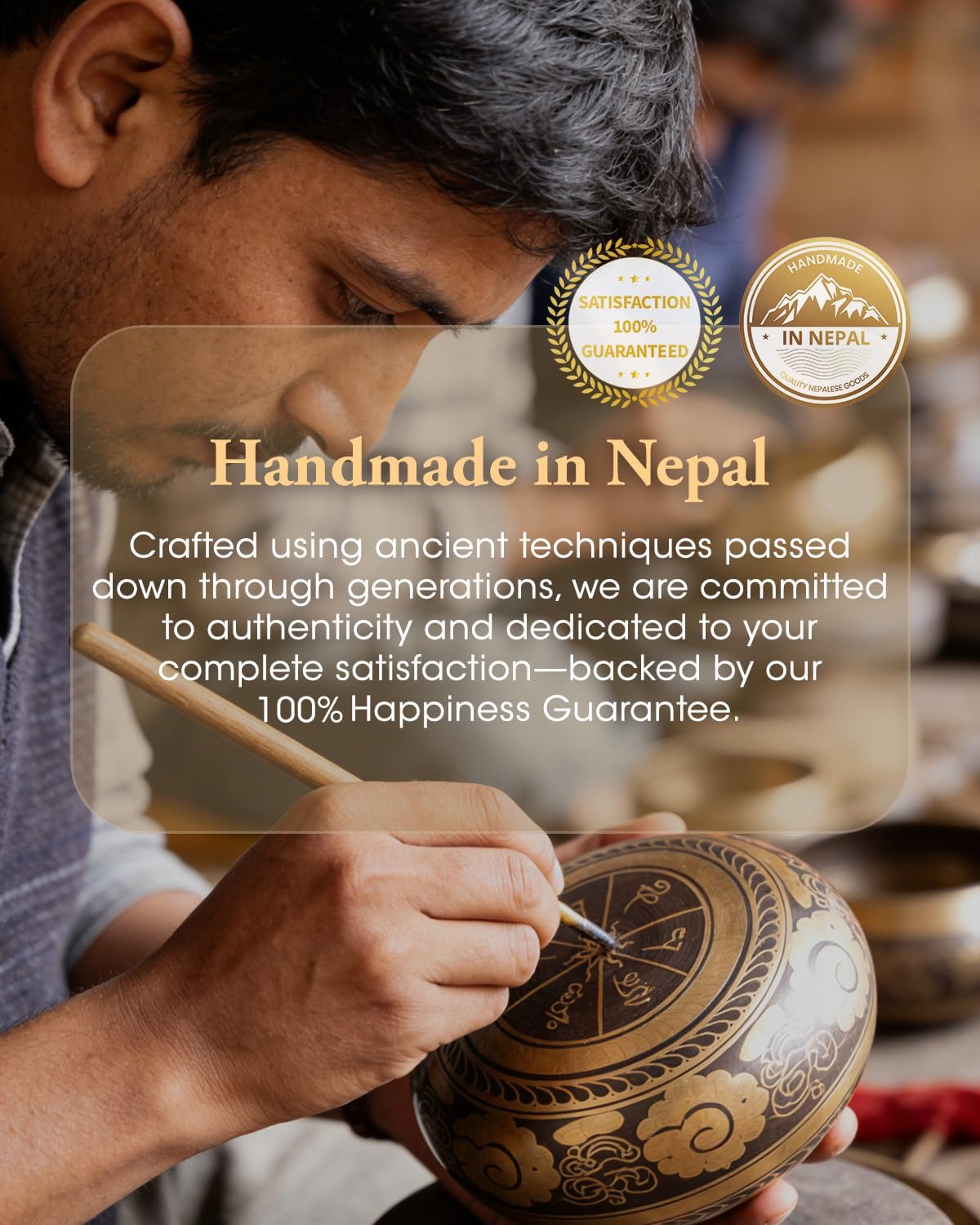 Relaehih Tibetan Singing Bowls Set-Hand-hammered in Nepal Sound Bowl for Meditation, Yoga, Chakra, Meditation Accessories, Stress Relief Tool and Unique Gifts for Women, Men (Yellow, 4 inch)