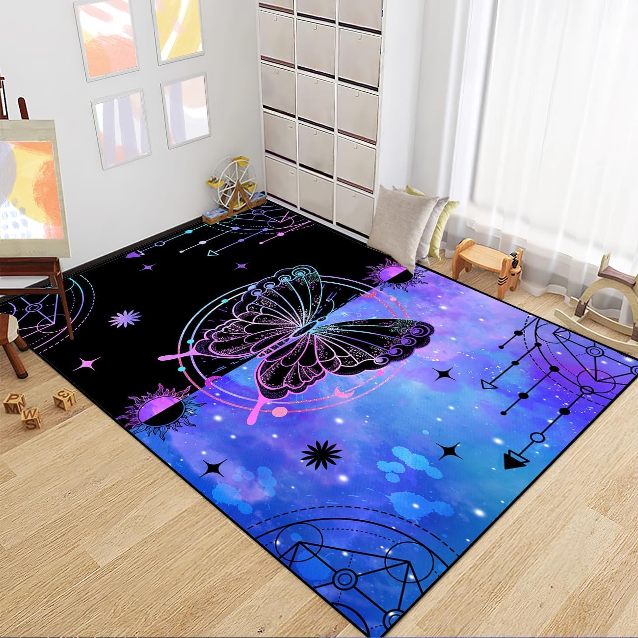 Black Girl Area Rug for Bedroom African Black Girls Floor Rugs for Living Room Playroom Cartoon Art Home Decor Soft Yoga Mats for Women Afro Purple 47" x 31" (2.7 x 3 Feet)