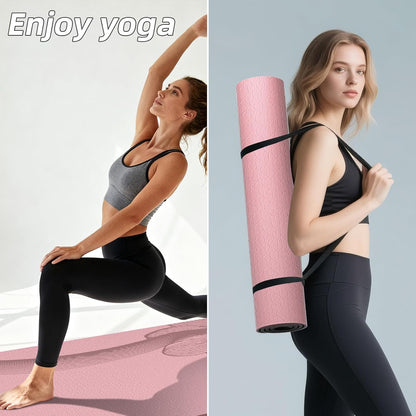Large Yoga Mat 76"x 40"x10mm (2/5 inch) – Extra Thick & Wide, TPE Fitness Mat, Printed Non-Slip Exercise Mat with Carrying Strap for Men & Women, Pilates, Stretching, Fitness & Workout
