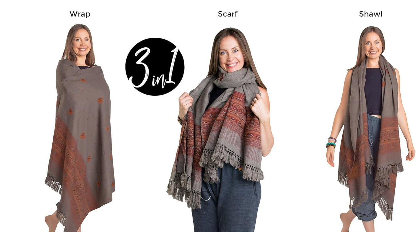 Exotic Vegan Meditation Shawl - Large Unisex Prayer Wrap, Oversize Scarf & Versatile Indian Style Blanket