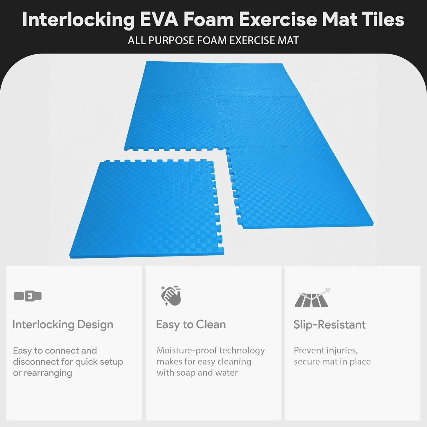 BalanceFrom Puzzle Exercise Mat 1" Thick, EVA Interlocking Foam Floor Tiles for Home Gym, Mat for Home Workout Equipment, Floor Padding for Kids, Black, 24 in x 24 in x 1 in, 24 Sq Ft - 6 Tiles