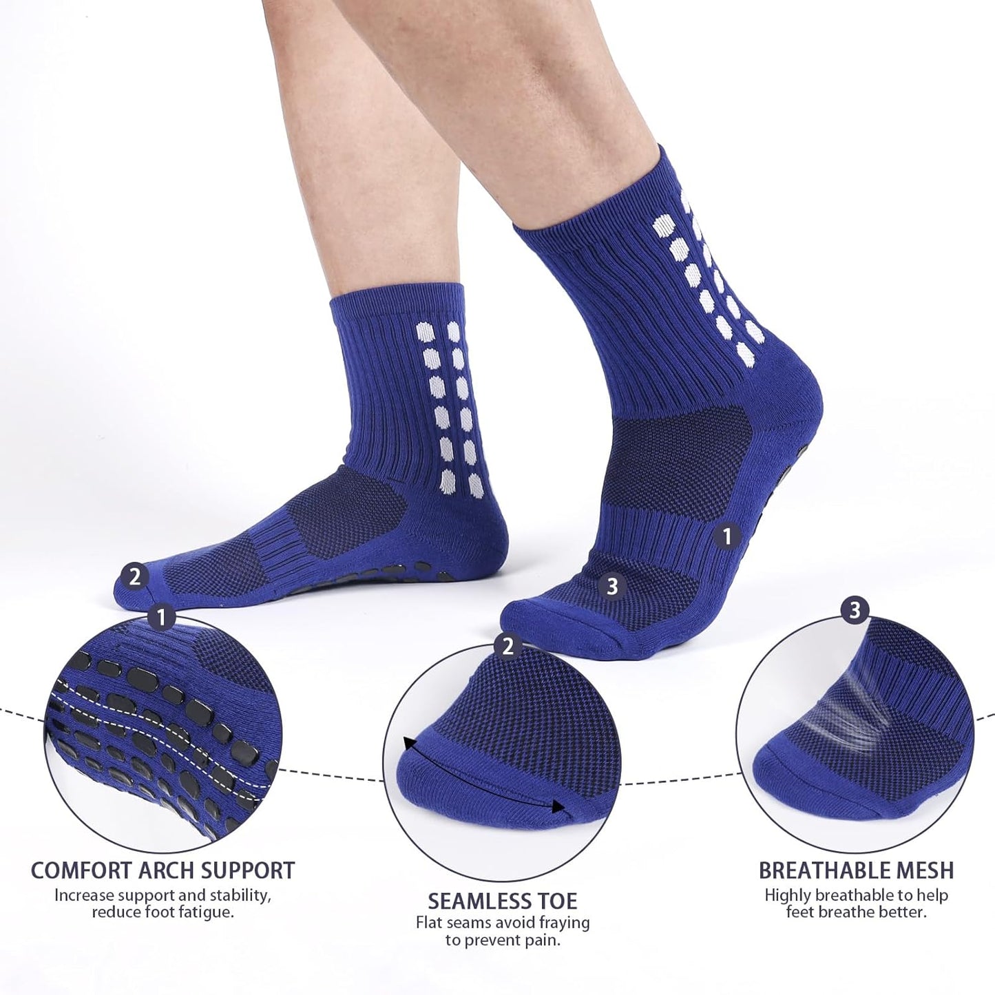 Barrlves 6 Pairs Grip Soccer Socks Colorful Non Slip Sports Football Basketball Hospital Yoga Socks for Men Women