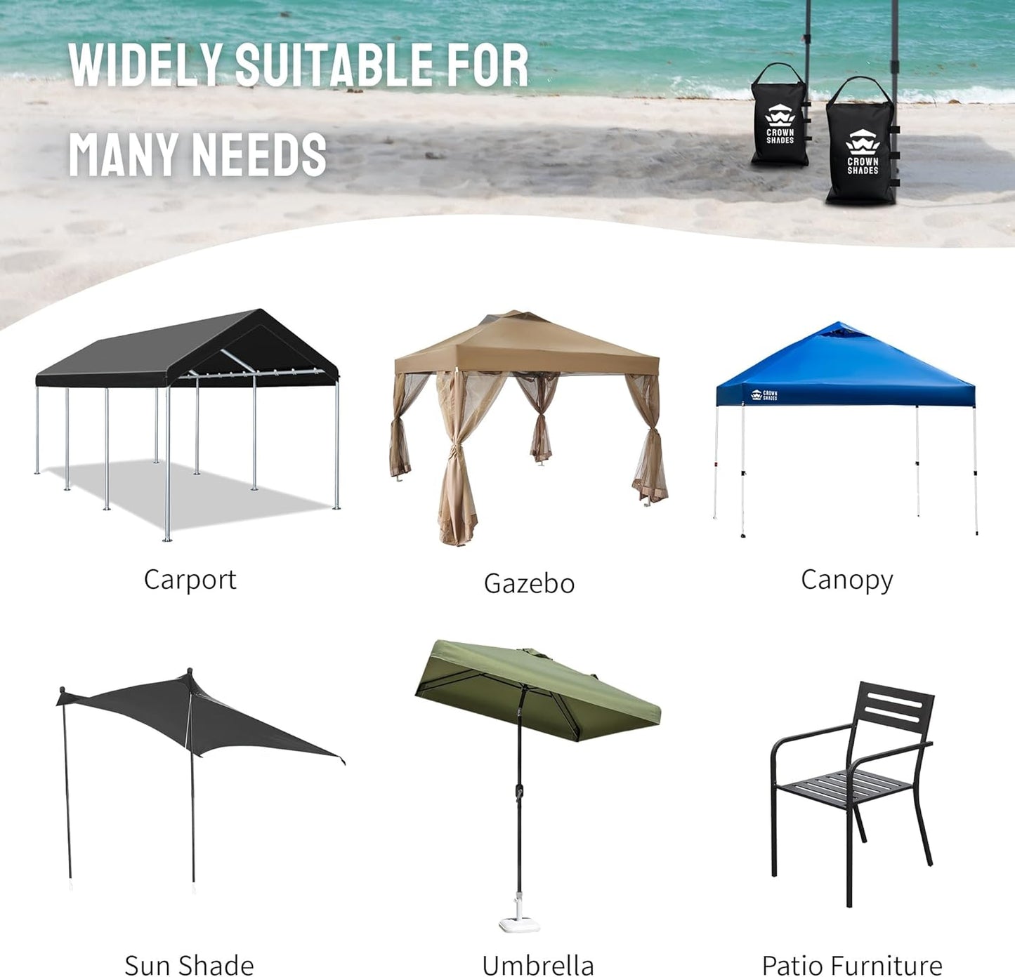 CROWN SHADES Sand Bags for Canopy Legs (150 LBS) Sandbags for Weight, Canopy Weights, Pop Up Tent Weights Bags, Black (Unfilled)