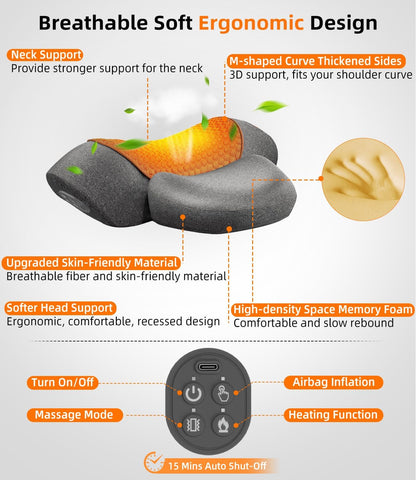 Upalled Cordless Heated Neck Massager Pillow for Pain Relief Deep Tissue, 3-in-1 Rechargeable Neck Cervical Traction Device with Heat, Massage, Electric Stretch, Ergonomic Neck Shoulder Relaxer, Grey