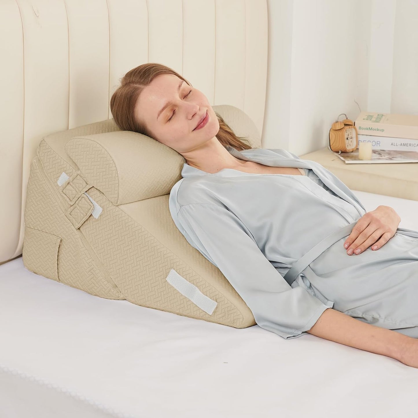 Sasttie Wedge Pillow Set for After Surgery, 2PCS Adjustable Bed Wedge Pillow Headboard with Memory Foam Neck Cushion – for Acid Reflux, Sleeping, Neck & Back Support, Dark Grey