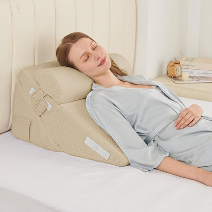 Sasttie Wedge Pillow Set for After Surgery, 2PCS Adjustable Bed Wedge Pillow Headboard with Memory Foam Neck Cushion – for Acid Reflux, Sleeping, Neck & Back Support, Dark Grey