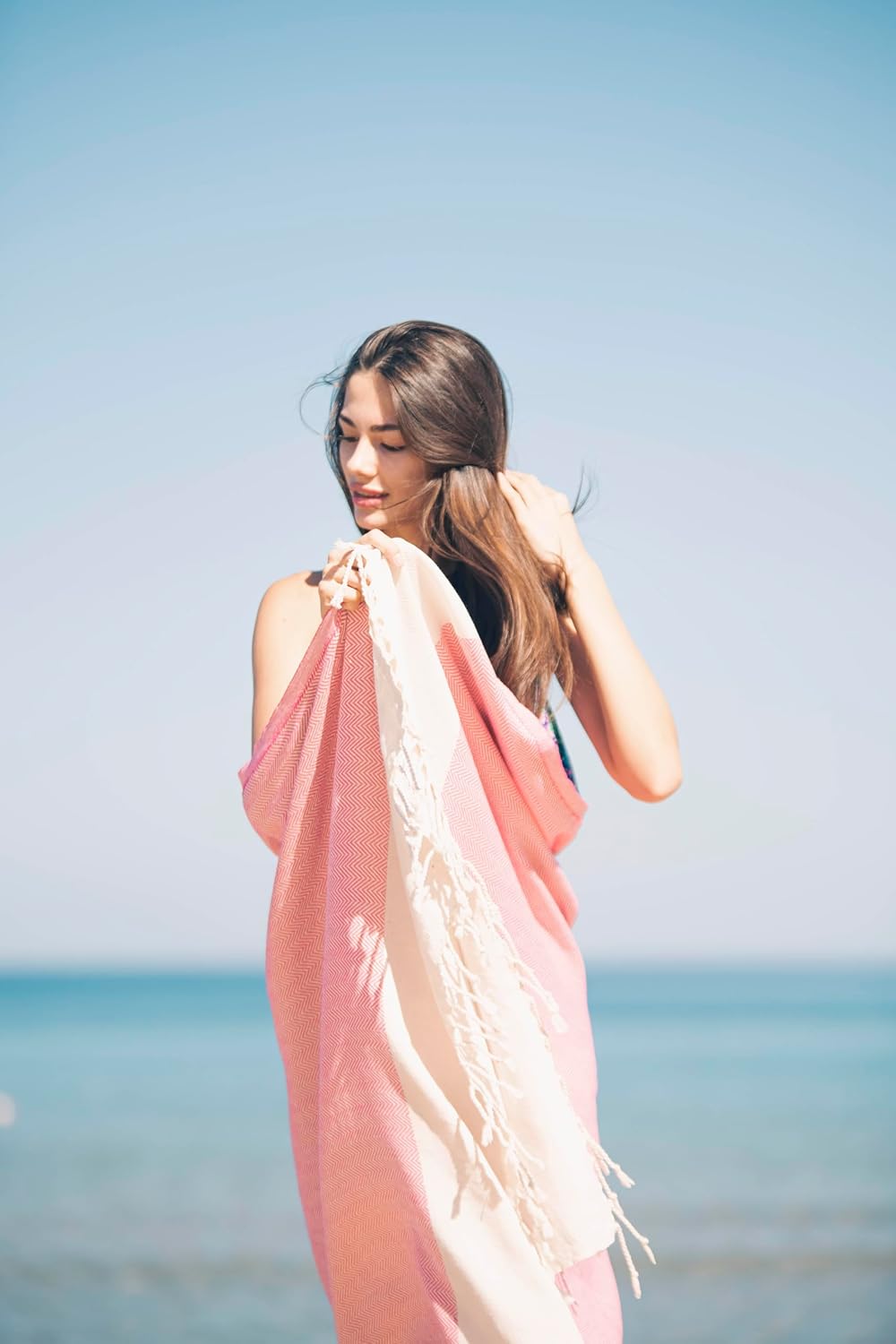Bazaar Anatolia Turkish Beach Towel – 100% Cotton, Quick Dry, Lightweight and Sand Free – Perfect for Bathroom, Travel, Yoga, Camping, Oversized 71x39 inches - Diamond Black - Colors B