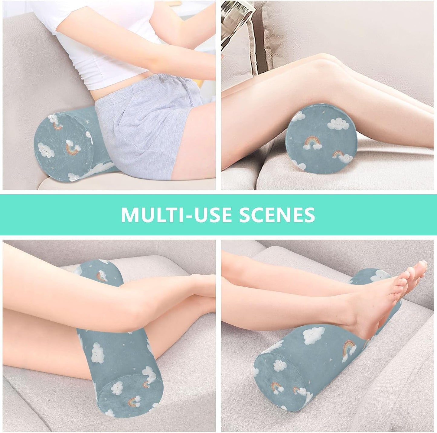 c Neck Roll Pillow Bolster Round Health Memory Foam Long Cervical Cylinder Pillows with Removable Washable Cover for Body Bed Legs Back Yoga - Colors B