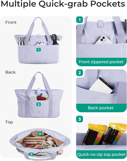 BAGSMART Tote Bag for Women, Foldable Tote Bag With Zipper Travel Shoulder Bag Handbag for Work
