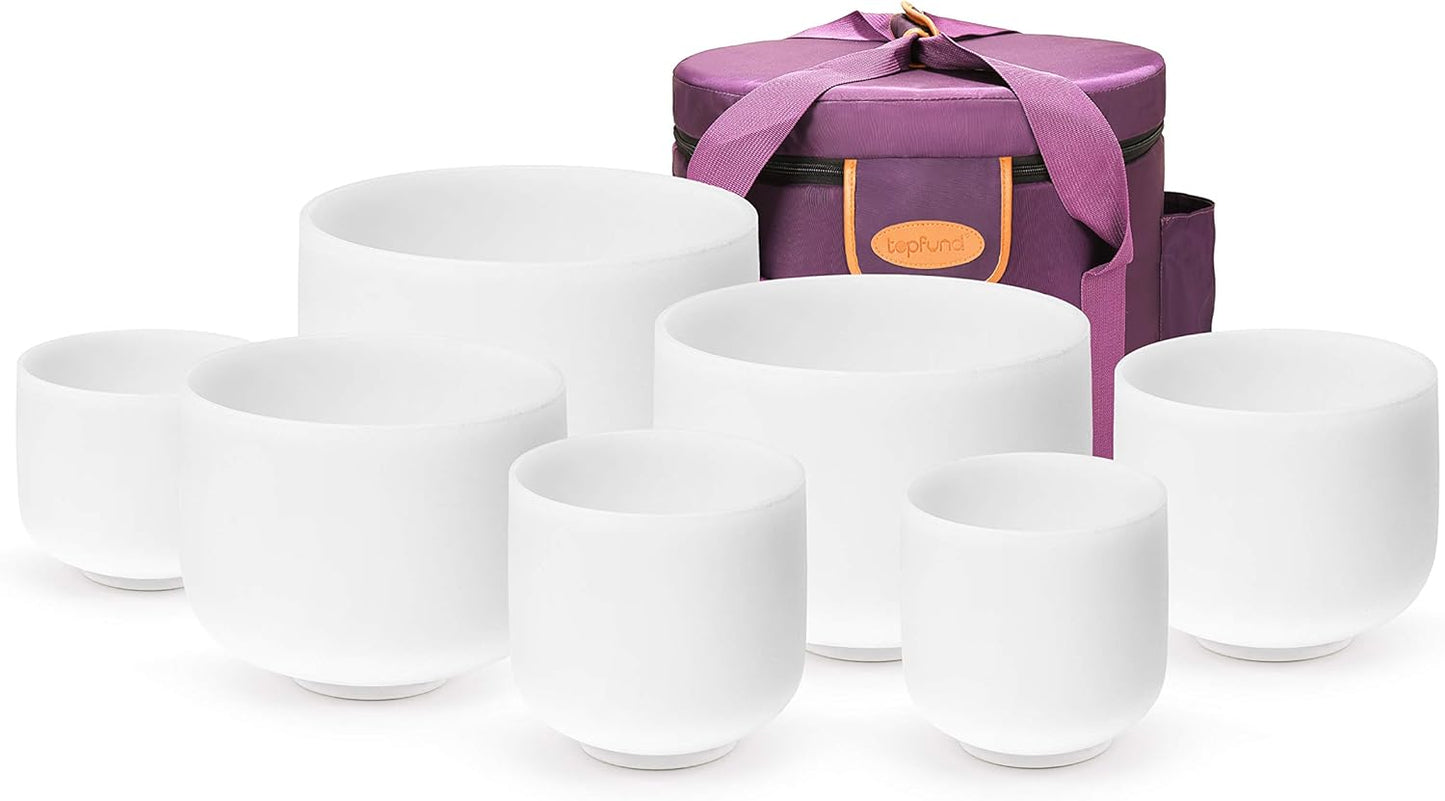 TOPFUND 6-12 inch 432Hz Chakra Set of 7 Crystal Singing Bowls with Heavy Duty Carrying Case and Singing Bowl Mallets