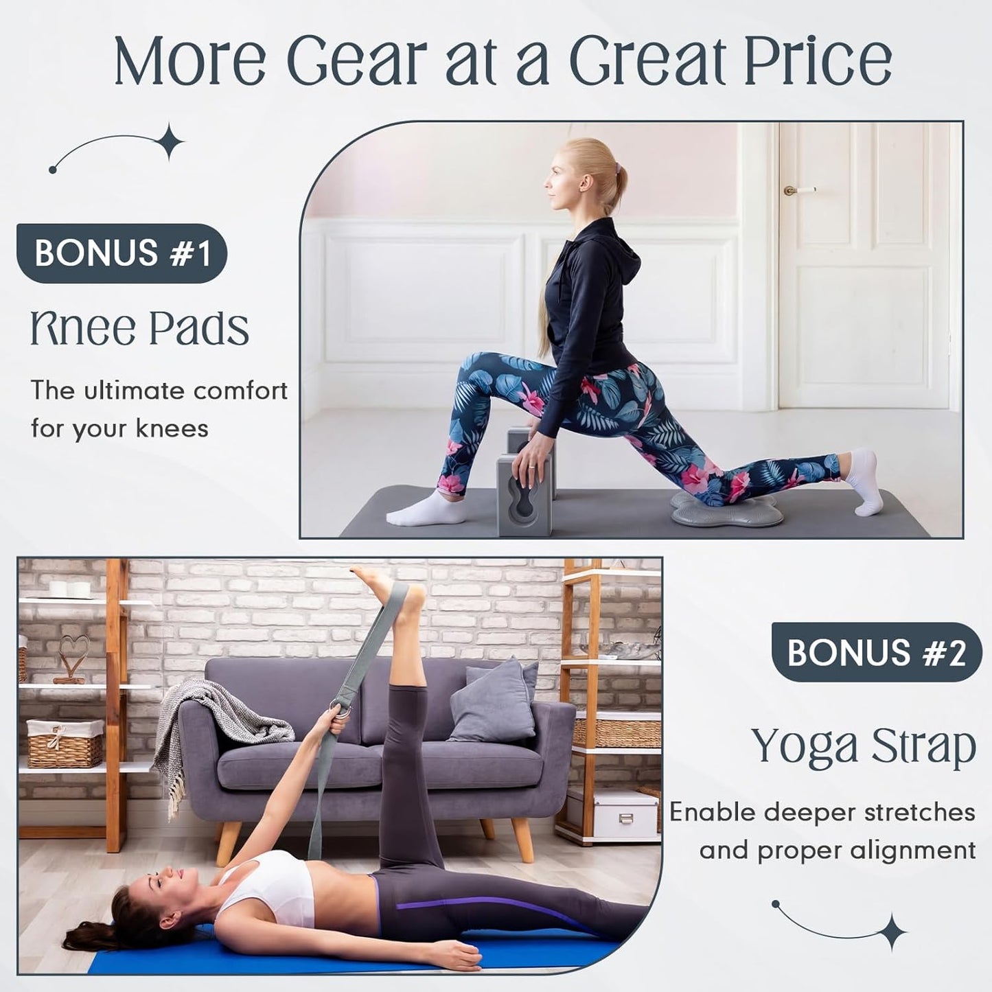 Yoga Blocks 2 Pack for Wrist Relief Yoga Blocks Wrist Support Set with Knee Pads and Strap Improve Comfort and Grip, Nonslip EVA Foam Pilates Exercise Balance Stretching Accessories Meditation